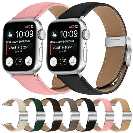 Lychee Texture Silver Turtle Back Buckle Leather Watch Band, For Apple Watch 46mm / 49mm / 45mm / 44mm, For Apple Watch 42mm / 41mm / 40mm / 38mm - DealBuddy
