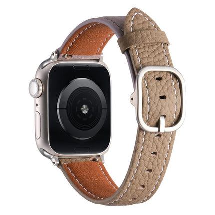 Square Buckle Litchi Texture Genuine Leather Watch Band, For Apple Watch 46mm / 49mm / 45mm / 44mm, For Apple Watch 42mm / 41mm / 40mm / 38mm - DealBuddy