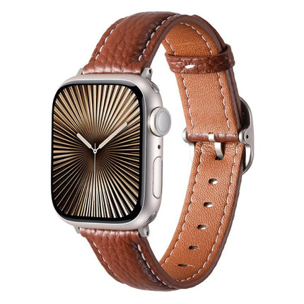 Square Buckle Litchi Texture Genuine Leather Watch Band, For Apple Watch 46mm / 49mm / 45mm / 44mm, For Apple Watch 42mm / 41mm / 40mm / 38mm - DealBuddy