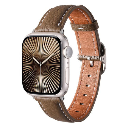 Square Buckle Litchi Texture Genuine Leather Watch Band, For Apple Watch 46mm / 49mm / 45mm / 44mm, For Apple Watch 42mm / 41mm / 40mm / 38mm - DealBuddy