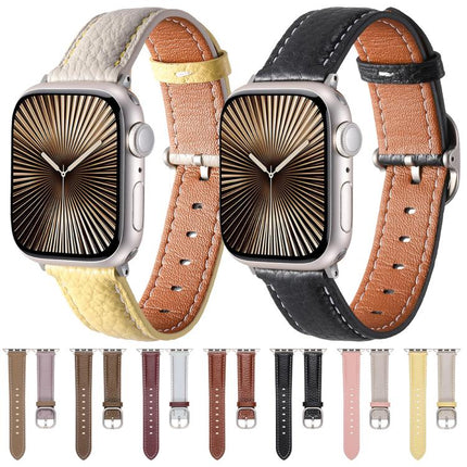 Square Buckle Litchi Texture Genuine Leather Watch Band, For Apple Watch 46mm / 49mm / 45mm / 44mm, For Apple Watch 42mm / 41mm / 40mm / 38mm - DealBuddy