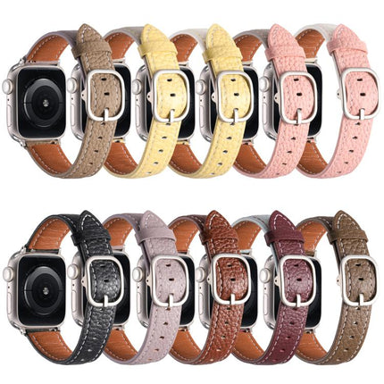 Square Buckle Litchi Texture Genuine Leather Watch Band, For Apple Watch 46mm / 49mm / 45mm / 44mm, For Apple Watch 42mm / 41mm / 40mm / 38mm - DealBuddy
