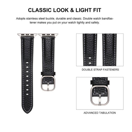 Square Buckle Litchi Texture Genuine Leather Watch Band