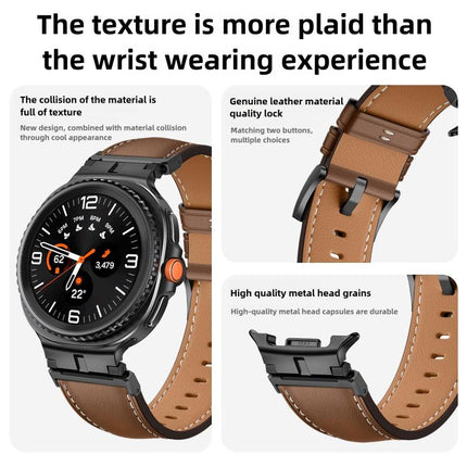 Metal Head Connector Genuine Leather Watch Band, For Samsung Galaxy Watch8 / Watch8 Classic - DealBuddy