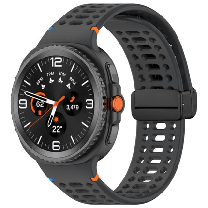 Magnetic Black Buckle Breathable Stitched Silicone Watch Band