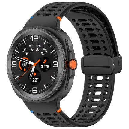 Magnetic Black Buckle Breathable Stitched Silicone Watch Band