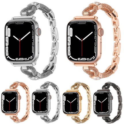 Copper Chain Diamonds Metal Watch Band, For Apple Watch 46mm / 49mm / 45mm / 44mm, For Apple Watch 42mm / 41mm / 40mm / 38mm - DealBuddy