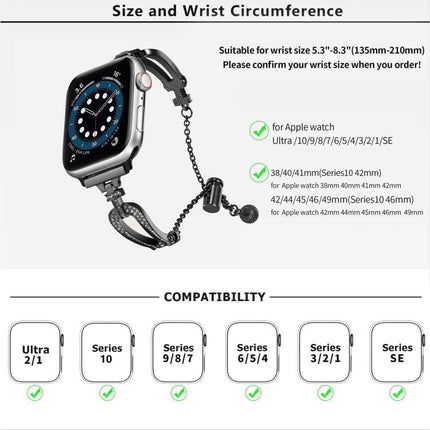 U-Shaped Diamond Bracelet Zinc Alloy Watch Band, For Apple Watch 46mm / 49mm / 45mm / 44mm, For Apple Watch 42mm / 41mm / 40mm / 38mm - DealBuddy