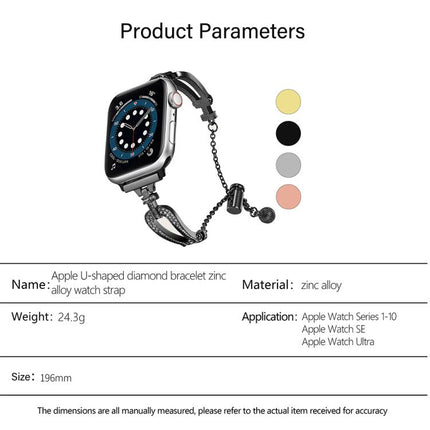 U-Shaped Diamond Bracelet Zinc Alloy Watch Band, For Apple Watch 46mm / 49mm / 45mm / 44mm, For Apple Watch 42mm / 41mm / 40mm / 38mm - DealBuddy