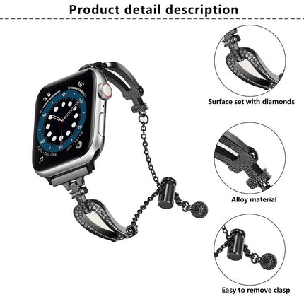 U-Shaped Diamond Bracelet Zinc Alloy Watch Band, For Apple Watch 46mm / 49mm / 45mm / 44mm, For Apple Watch 42mm / 41mm / 40mm / 38mm - DealBuddy