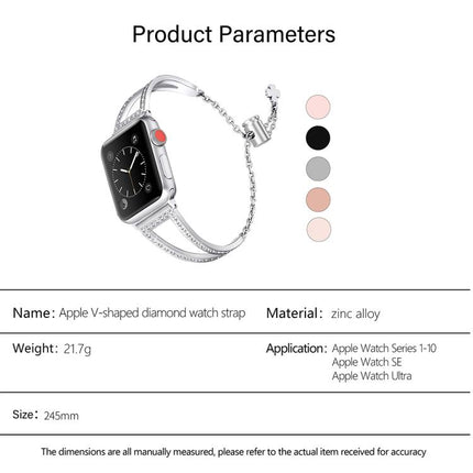 V-Shaped Diamond Zinc Alloy Watch Band, For Apple Watch 46mm / 49mm / 45mm / 44mm, For Apple Watch 42mm / 41mm / 40mm / 38mm - DealBuddy