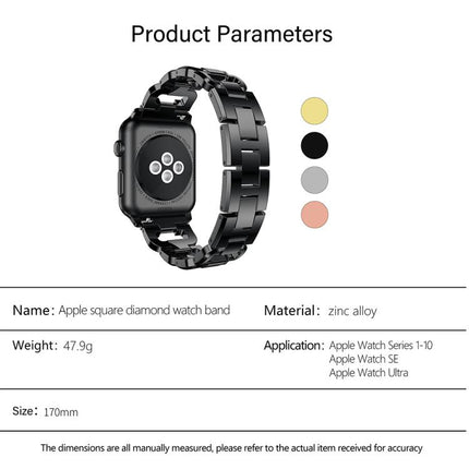 Square Diamond Zinc Alloy Watch Band, For Apple Watch 46mm / 49mm / 45mm / 44mm, For Apple Watch 42mm / 41mm / 40mm / 38mm - DealBuddy