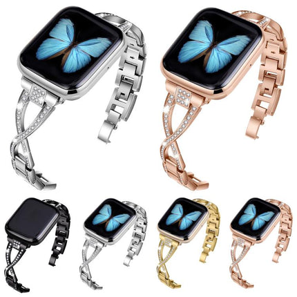 Crossed Diamond Zinc Alloy Watch Band, For Apple Watch 46mm / 49mm / 45mm / 44mm, For Apple Watch 42mm / 41mm / 40mm / 38mm - DealBuddy