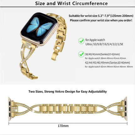 Crossed Diamond Zinc Alloy Watch Band, For Apple Watch 46mm / 49mm / 45mm / 44mm, For Apple Watch 42mm / 41mm / 40mm / 38mm - DealBuddy