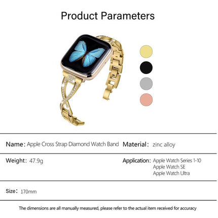Crossed Diamond Zinc Alloy Watch Band, For Apple Watch 46mm / 49mm / 45mm / 44mm, For Apple Watch 42mm / 41mm / 40mm / 38mm - DealBuddy
