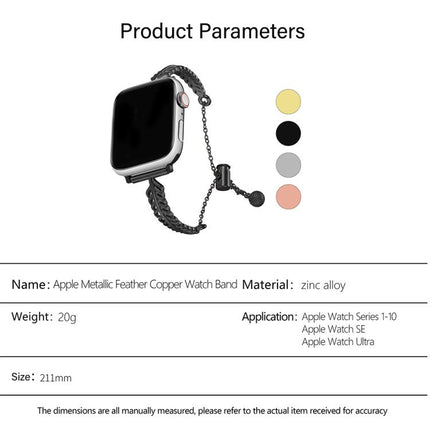 Metal Feather Copper Zinc Alloy Watch Band, For Apple Watch 46mm / 49mm / 45mm / 44mm, For Apple Watch 42mm / 41mm / 40mm / 38mm - DealBuddy