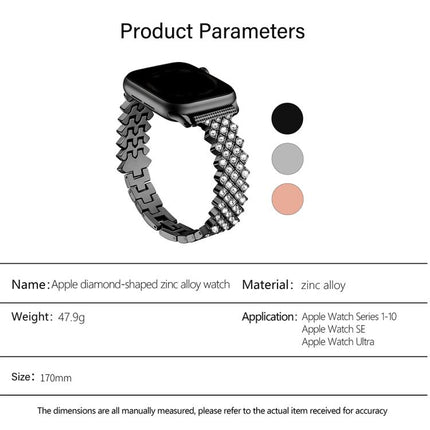 Rhombic Diamond Zinc Alloy Watch Band, For Apple Watch 46mm / 49mm / 45mm / 44mm, For Apple Watch 42mm / 41mm / 40mm / 38mm - DealBuddy
