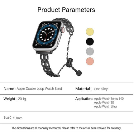 Double Ring Chain Zinc Alloy Watch Band, For Apple Watch 46mm / 49mm / 45mm / 44mm, For Apple Watch 42mm / 41mm / 40mm / 38mm - DealBuddy