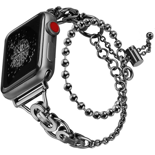 Double Circle Beaded Chain Zinc Alloy Watch Band