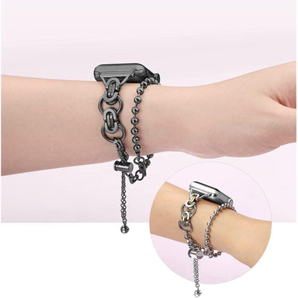 Double Circle Beaded Chain Zinc Alloy Watch Band
