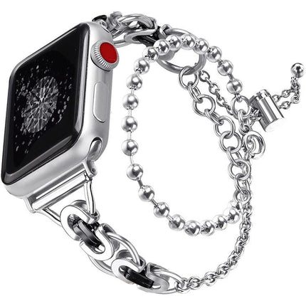 Double Circle Beaded Chain Zinc Alloy Watch Band