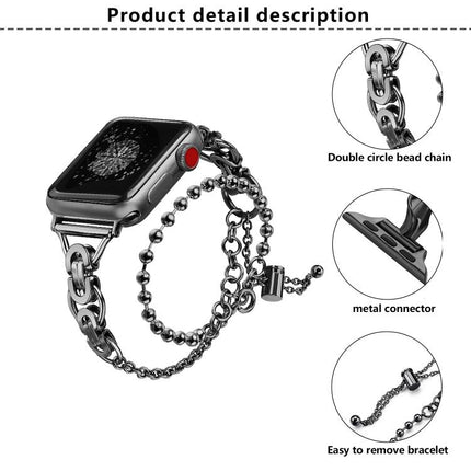 Double Circle Beaded Chain Zinc Alloy Watch Band, For Apple Watch 46mm / 49mm / 45mm / 44mm, For Apple Watch 42mm / 41mm / 40mm / 38mm - DealBuddy