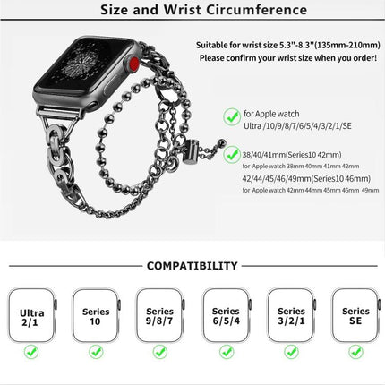 Double Circle Beaded Chain Zinc Alloy Watch Band, For Apple Watch 46mm / 49mm / 45mm / 44mm, For Apple Watch 42mm / 41mm / 40mm / 38mm - DealBuddy