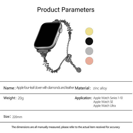 Four Leaf Clover Diamond Zinc Alloy Watch Band, For Apple Watch 46mm / 49mm / 45mm / 44mm, For Apple Watch 42mm / 41mm / 40mm / 38mm - DealBuddy