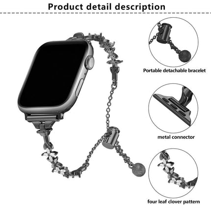 Four Leaf Clover Diamond Zinc Alloy Watch Band, For Apple Watch 46mm / 49mm / 45mm / 44mm, For Apple Watch 42mm / 41mm / 40mm / 38mm - DealBuddy
