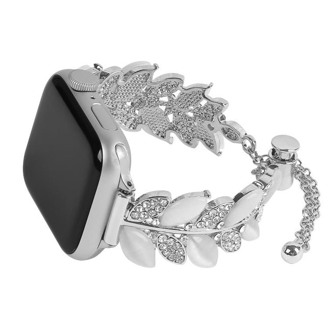 Leaf Shaped Diamond Studded Bracelet Alloy Watch Band