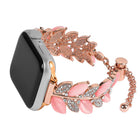 Leaf Shaped Diamond Studded Bracelet Alloy Watch Band
