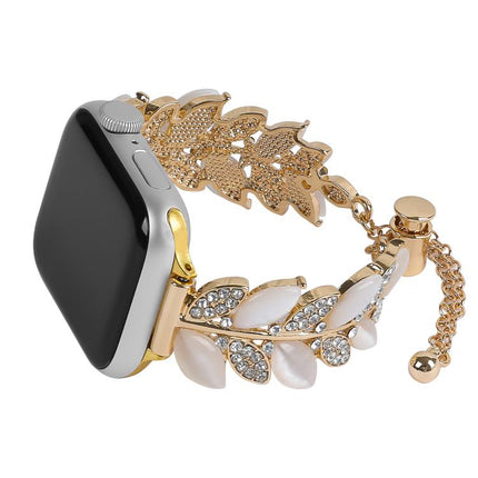Leaf Shaped Diamond Studded Bracelet Alloy Watch Band