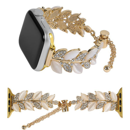 Leaf Shaped Diamond Studded Bracelet Alloy Watch Band, For Apple Watch 46mm / 49mm / 45mm / 44mm, For Apple Watch 42mm / 41mm / 40mm / 38mm - DealBuddy