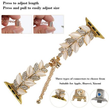Leaf Shaped Diamond Studded Bracelet Alloy Watch Band, For Apple Watch 46mm / 49mm / 45mm / 44mm, For Apple Watch 42mm / 41mm / 40mm / 38mm - DealBuddy