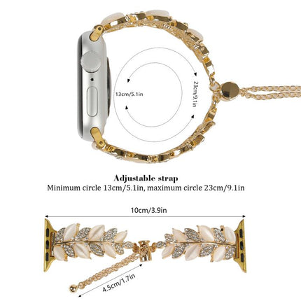 Leaf Shaped Diamond Studded Bracelet Alloy Watch Band, For Apple Watch 46mm / 49mm / 45mm / 44mm, For Apple Watch 42mm / 41mm / 40mm / 38mm - DealBuddy