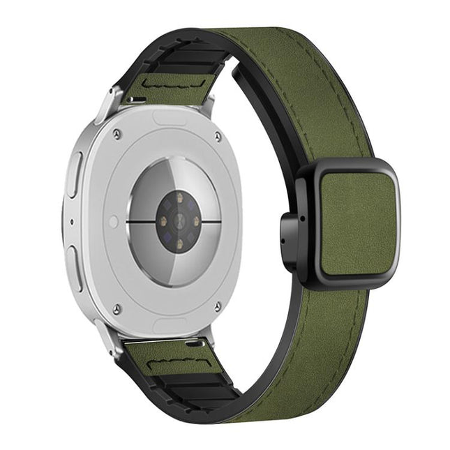 Square Magnetic Buckle Leather Skin Silicone Watch Band