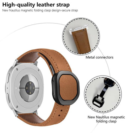 Magnetic Fold Genuine Buckle Leather Watch Band, For Samsung Galaxy Watch8 / Watch8 Classic - DealBuddy