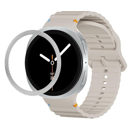Rhombic Texture Bezel and Wavy Grain Stitched Color Buckle Silicone Watch Band