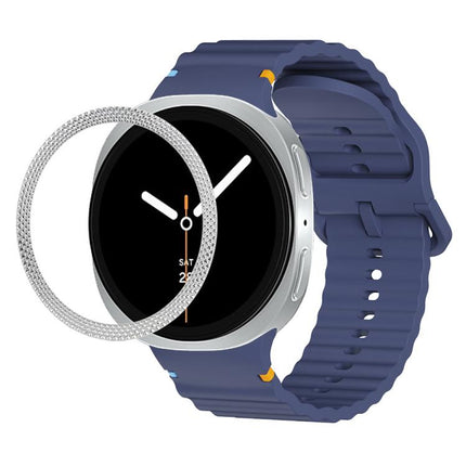 Rhombic Texture Bezel and Wavy Grain Stitched Color Buckle Silicone Watch Band