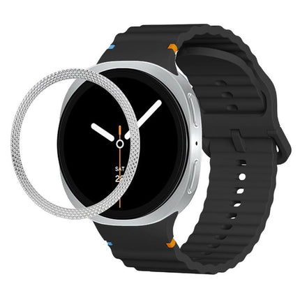 Rhombic Texture Bezel and Wavy Grain Stitched Color Buckle Silicone Watch Band