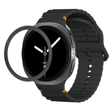 Rhombic Texture Bezel and Wavy Grain Stitched Color Buckle Silicone Watch Band