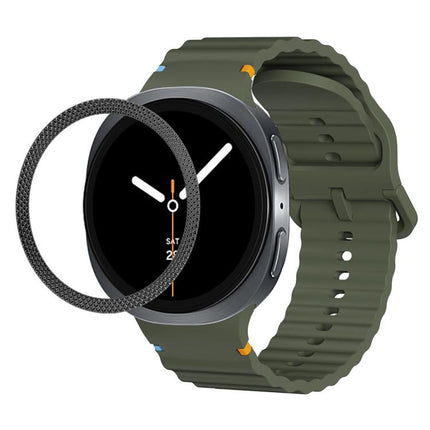 Rhombic Texture Bezel and Wavy Grain Stitched Color Buckle Silicone Watch Band