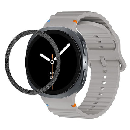 Rhombic Texture Bezel and Wavy Grain Stitched Color Buckle Silicone Watch Band