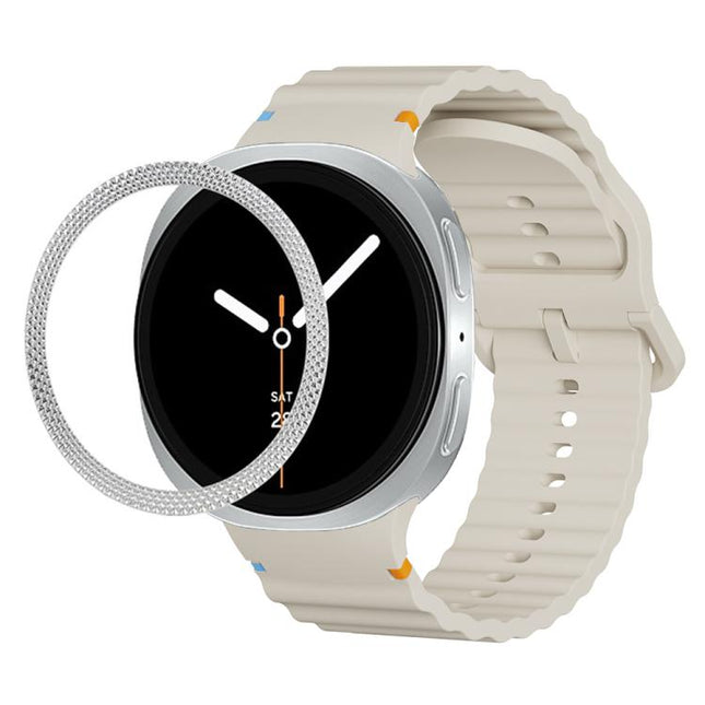 Rhombic Texture Bezel and Wavy Grain Stitched Color Buckle Silicone Watch Band