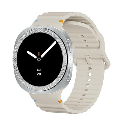 Rhombic Texture Bezel and Wavy Grain Stitched Color Buckle Silicone Watch Band, For Samsung Galaxy Watch8 44mm, For Samsung Galaxy Watch8 40mm - DealBuddy