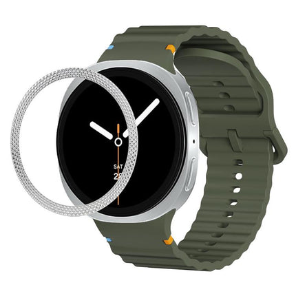 Rhombic Texture Bezel and Wavy Grain Stitched Color Buckle Silicone Watch Band