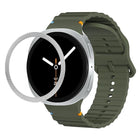 Rhombic Texture Bezel and Wavy Grain Stitched Color Buckle Silicone Watch Band