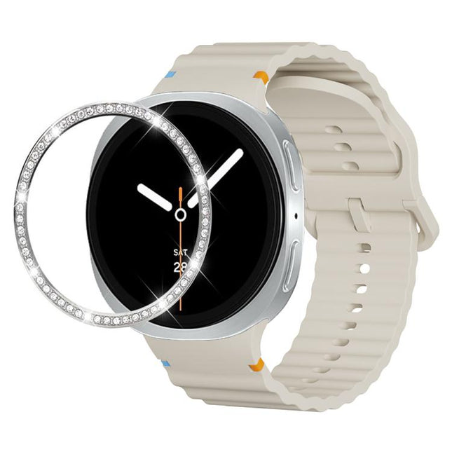 Diamond Bezel and Wavy Grain Stitched Color Buckle Silicone Watch Band