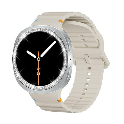 Diamond Bezel and Wavy Grain Stitched Color Buckle Silicone Watch Band, For Samsung Galaxy Watch8 44mm, For Samsung Galaxy Watch8 40mm - DealBuddy