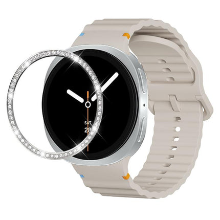 Diamond Bezel and Wavy Grain Stitched Color Buckle Silicone Watch Band, For Samsung Galaxy Watch8 44mm, For Samsung Galaxy Watch8 40mm - DealBuddy